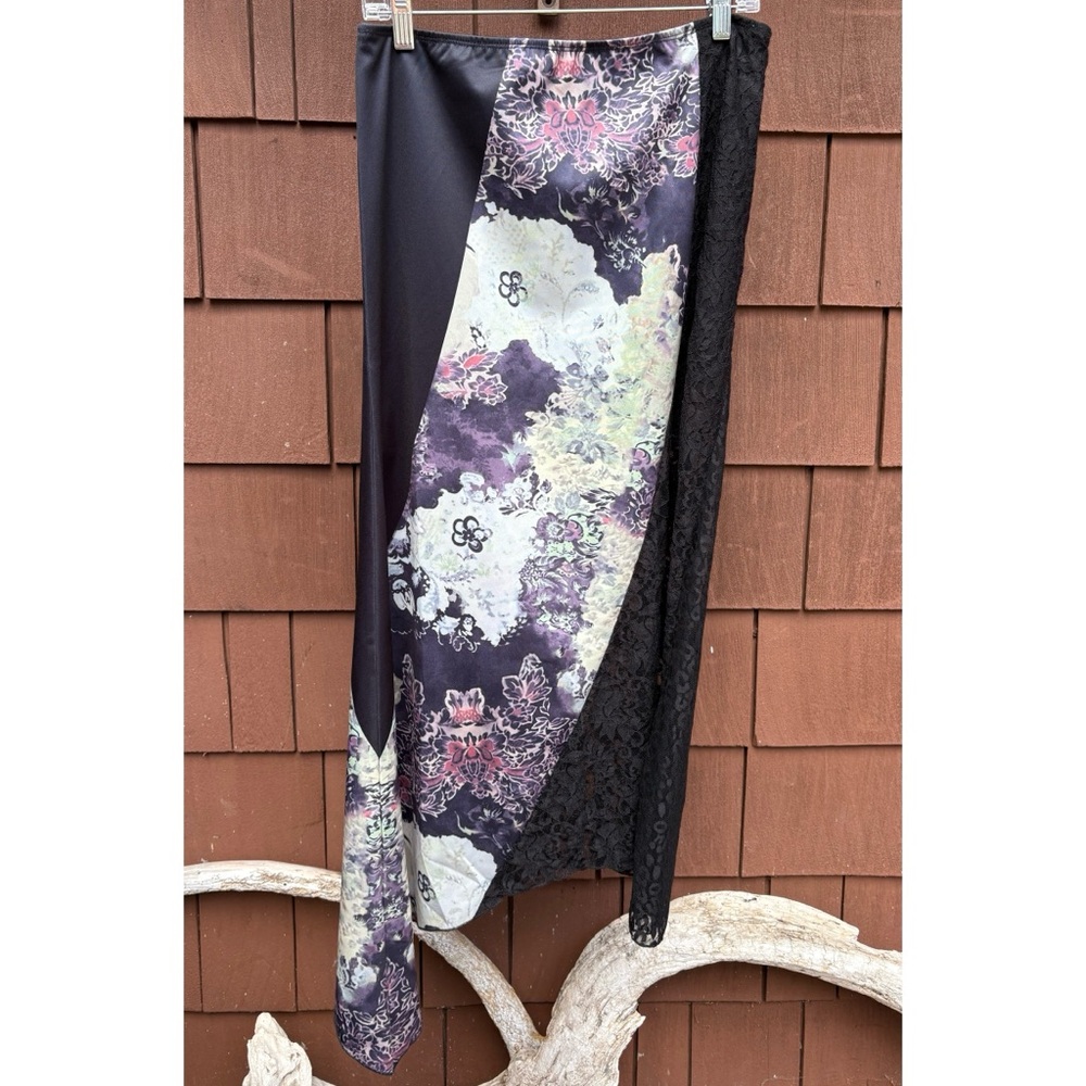 Y2K black lace Floral Patchwork Maxi Skirt